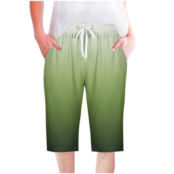 BLVB High Waisted Shorts Women Loose Casual Knee Length Beach Shorts Drawstring Wide Leg Capri Pants Summer Clothes