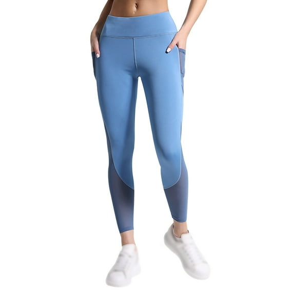 BLVB High Waisted Yoga Pants for Women Running Workout Mesh Leggings Side Pockets Stretch Athletic Tights