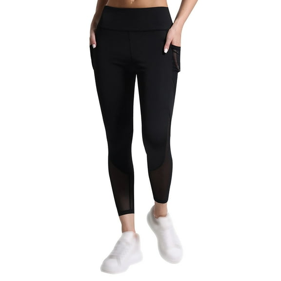 BLVB High Waisted Yoga Pants for Women Running Workout Mesh Leggings Side Pockets Stretch Athletic Tights