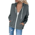 thumbnail image 1 of BLVB Hoodie for Women Lightweight Zip up Jacket Hooded Sweatshirt Drawstring Solid Basic Coat Outerwear with Pockets Dark Gray, 1 of 5