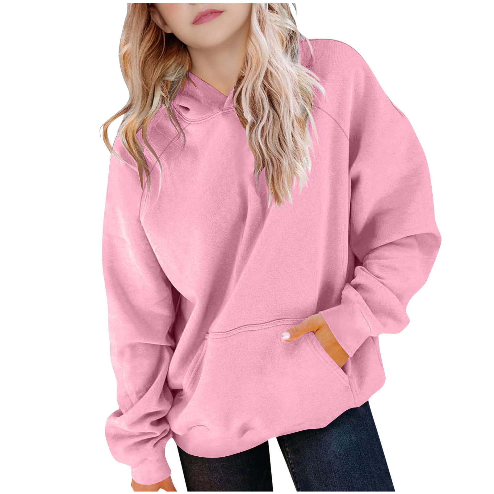 Hoodies Teen Girls Kids Boys Cute Long Sleeve Oversized Sweatshirts Pullover Loose Preppy Clothes with Pocket 5-15 Years
