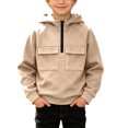 thumbnail image 1 of BLVB Hoodies for Boys Quarter Zip Pullover Teen Fleece Hooded Sweatshirt Fashion Hoodie Kids Fall Winter Clothes(Beige,10-11 Years), 1 of 9