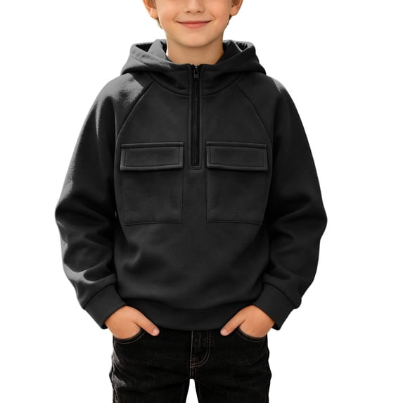 BLVB Hoodies for Boys Quarter Zip Pullover Teen Fleece Hooded Sweatshirt Fashion Hoodie Kids Fall Winter Clothes(Black,6-7 Years)