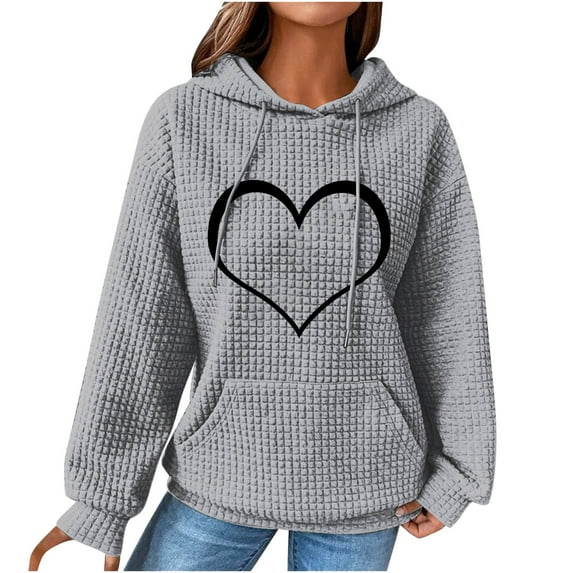 BLVB Hoodies for Women Heart Printed Long Sleeve Sweatshirts Dressy Casual Drawstring Fall Winter Pocket Pullover