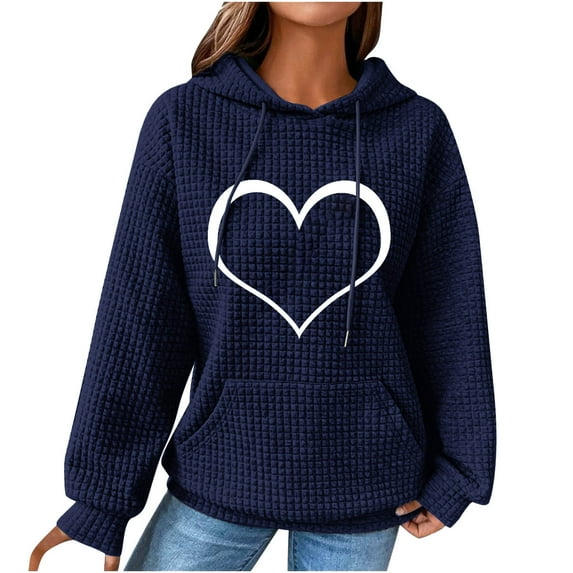 BLVB Hoodies for Women Heart Printed Long Sleeve Sweatshirts Dressy Casual Drawstring Fall Winter Pocket Pullover