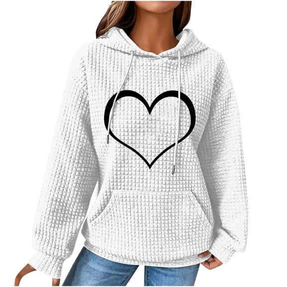 BLVB Hoodies for Women Heart Printed Long Sleeve Sweatshirts Dressy Casual Drawstring Fall Winter Pocket Pullover