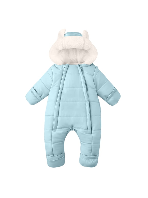 Infant Baby Boy Girl Winter Fleece Lined Snowsuit Zipper Jacket Toddler Jumpsuit Warm Rompers Coat(Blue,6-12 Months)