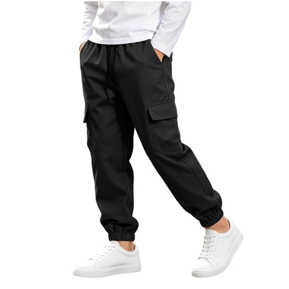 BLVB Kids Cargo Pants Drawstring Waist Lightweight Outdoor Athletic Hiking Joggers for Boys Girls 5-15 Years(Black,14-15 Years)