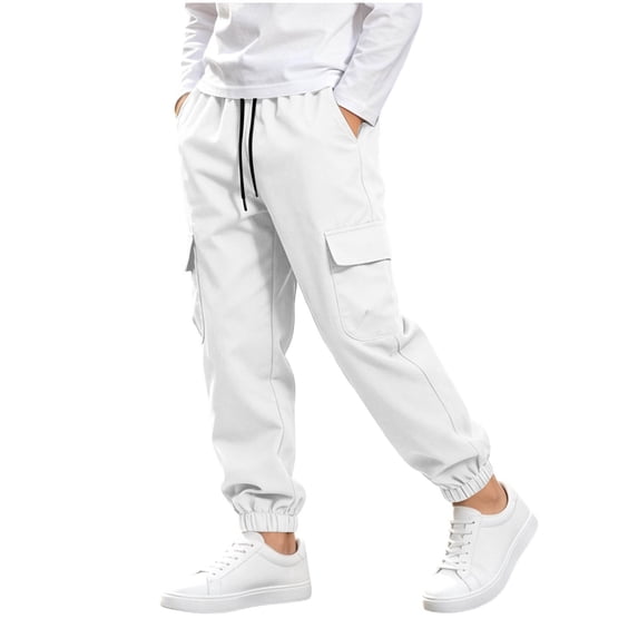 BLVB Kids Cargo Pants Drawstring Waist Lightweight Outdoor Athletic Hiking Joggers for Boys Girls 5-15 Years(White,14-15 Years)