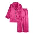 thumbnail image 1 of BLVB Kids Girl Satin Pajamas Set Button down Sleep Shirt Top with Long Pants Bottoms Sleepwear Loungewear Clothes, 1 of 6