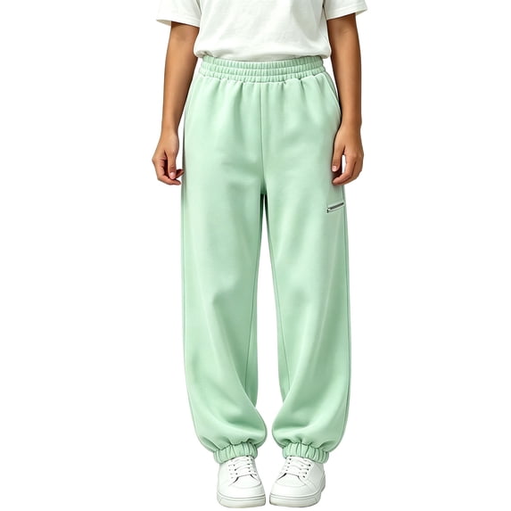 BLVB Kids Jogger Pants with Pockets Cinched-Cuff Athletic Sweatpants Boys Girls Elastic Waist Baggy Workout Pants(Mint Green,14-15Years)