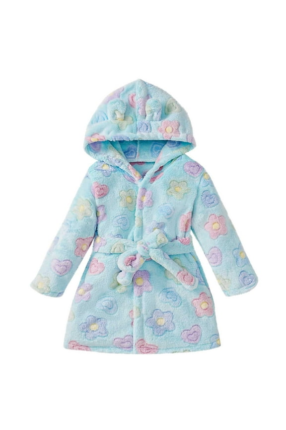 Kids Little Boys Girls Hooded Bathrobe Toddler Cozy Fleece Robe Pajamas Sleepwear for Lounging