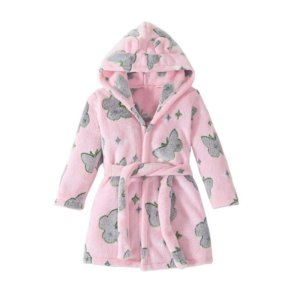 BLVB Kids Little Boys Girls Hooded Bathrobe Toddler Cozy Fleece Robe Pajamas Sleepwear for Lounging