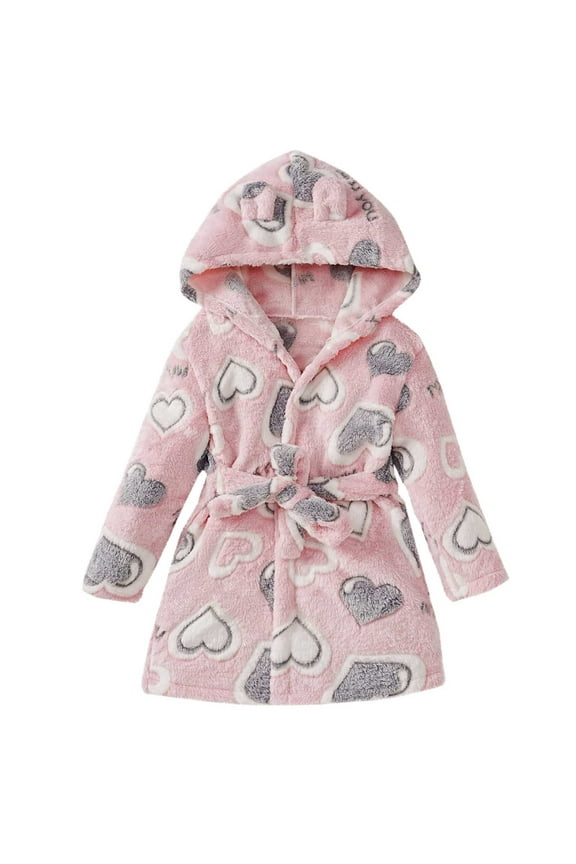Kids Little Boys Girls Hooded Bathrobe Toddler Cozy Fleece Robe Pajamas Sleepwear for Lounging