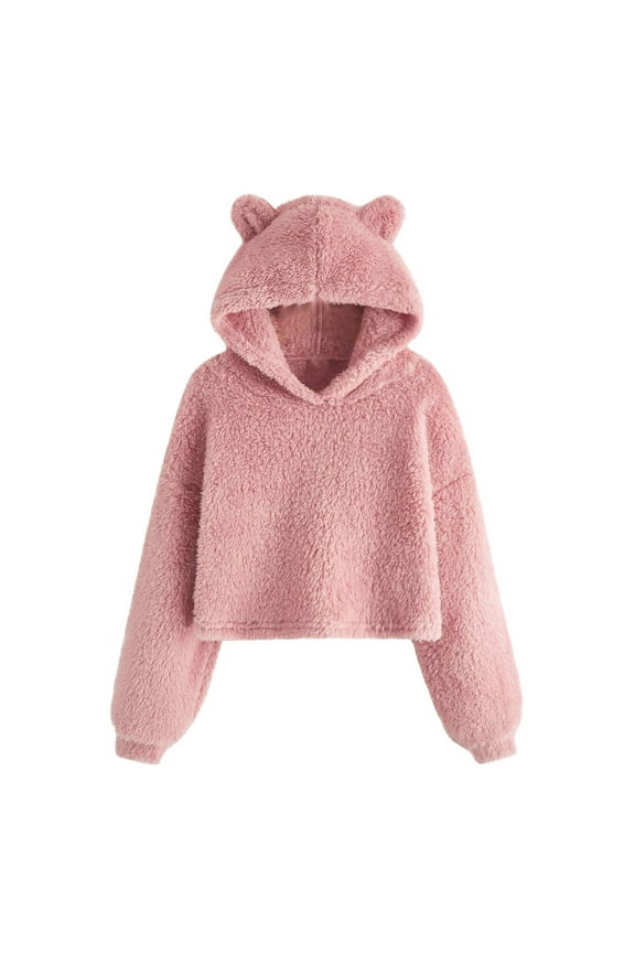 Kids Little Girl's Fuzzy Fleece Hoodies Warm Loose Sherpa Hooded Sweatshirt Pullover Fall Winter Clothes 7-12 Years