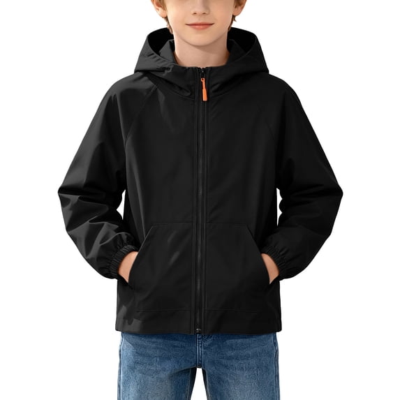 BLVB Kids Rain Jacket Waterproof Raincoats Boys Girls Lightweight Zip up Hooded Windbreakers for Climbing Camping Casual(Black,10-11 Years)