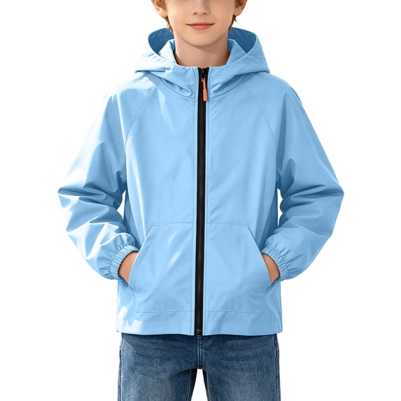 BLVB Kids Rain Jacket Waterproof Raincoats Boys Girls Lightweight Zip up Hooded Windbreakers for Climbing Camping Casual(Blue,14-15 Years)