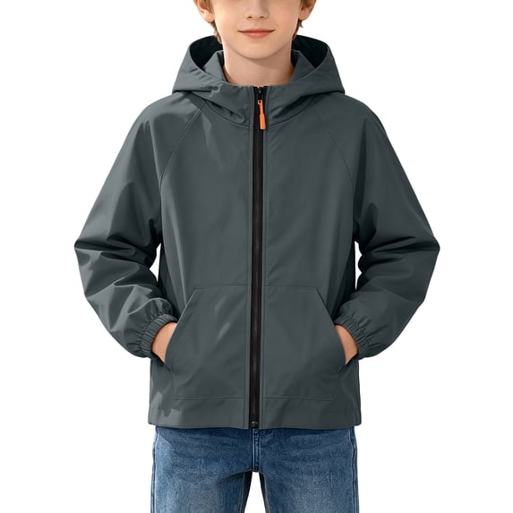 BLVB Kids Rain Jacket Waterproof Raincoats Boys Girls Lightweight Zip up Hooded Windbreakers for Climbing Camping Casual(Dark Gray,6-7 Years)