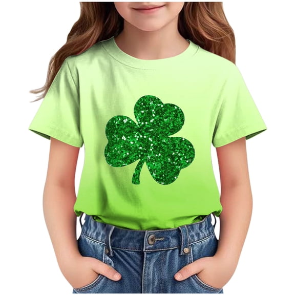 BLVB Kids St Patricks Day Shirt Boys Girls Shamrock Clover Graphic Tees Toddler Short Sleeve Crewneck T-Shirt Top
