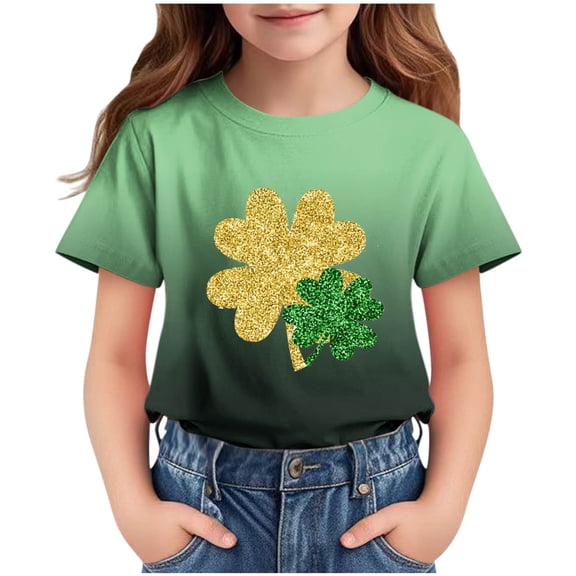 BLVB Kids St Patricks Day Shirt Boys Girls Shamrock Clover Graphic Tees Toddler Short Sleeve Crewneck T-Shirt Top