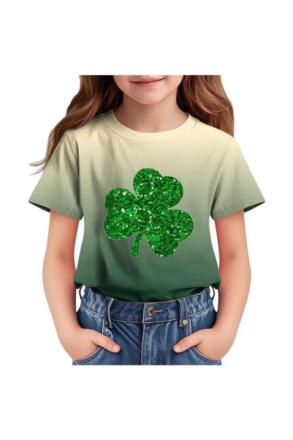 Kids St Patricks Day Shirt Boys Girls Shamrock Clover Graphic Tees Toddler Short Sleeve Crewneck T-Shirt Top