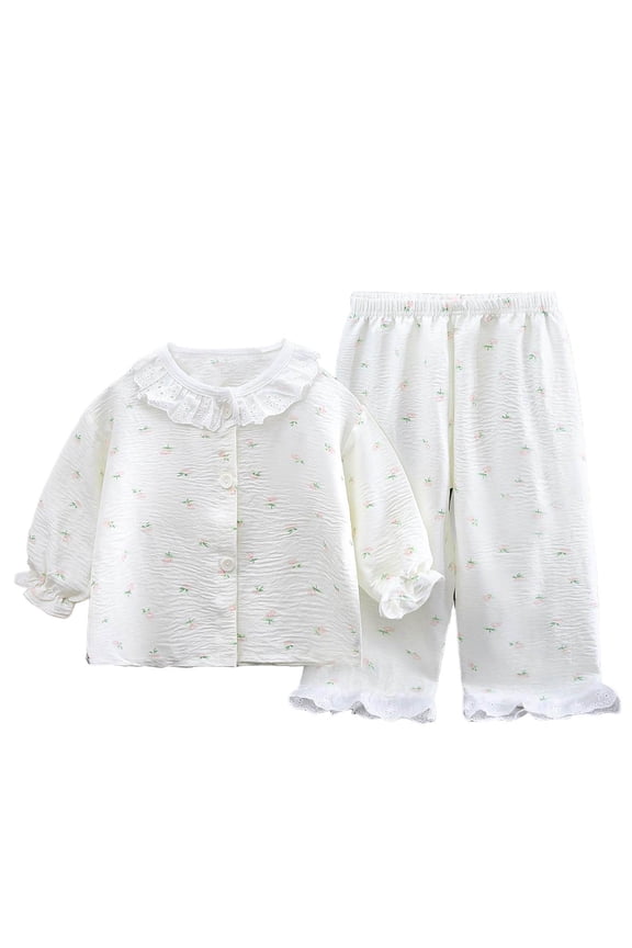 Kids Toddler Baby Girl Outfits Cute Pajamas Sets Ruffle Long Sleeve Top Pant Set 2PCS Summer Clothes 6 Months-14 Years