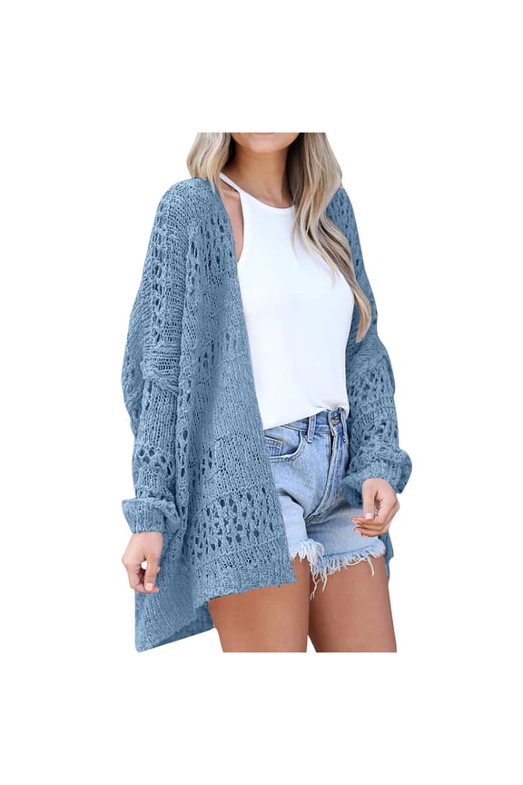 Lightweight Summer Fall Cardigan for Women Spring Open Front Long Batwing Sleeve Netted Crochet Cardigans Sweaters