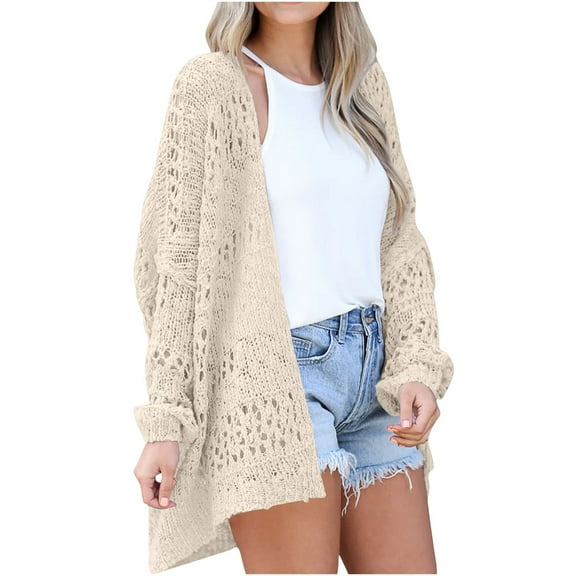 BLVB Lightweight Summer Fall Cardigan for Women Spring Open Front Long Batwing Sleeve Netted Crochet Cardigans Sweaters