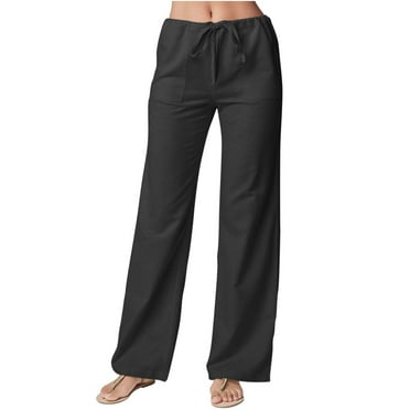 BLVB Linen Pants for Women Casual Loose Fit Elastic Waist Cotton Blend Wide Leg Palazzo Pants Lounge Trousers