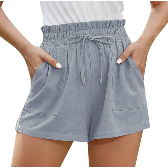 BLVB Linen Shorts for Women Summer Casual Beach Shorts Drawstring High Waist Shorts for Women Trendy