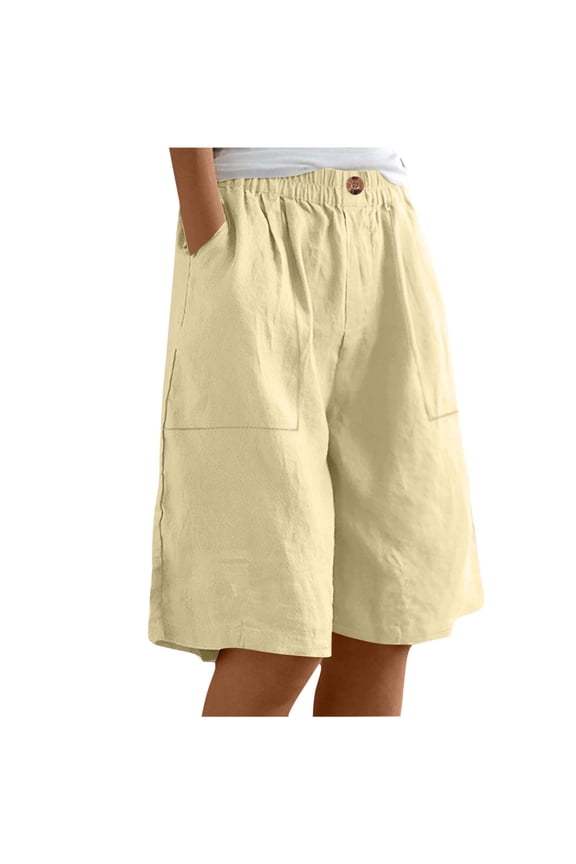 Linen Shorts for Women Wide Leg Knee Length Bermuda Shorts Summer Casual Long Shorts Loose High Waisted Beach Vacation Clothes