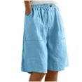 thumbnail image 1 of BLVB Linen Shorts for Women Wide Leg Knee Length Bermuda Shorts Summer Casual Long Shorts Loose High Waisted Beach Vacation Clothes, 1 of 7