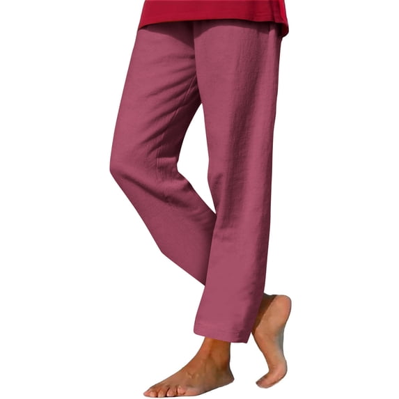 BLVB Linen Wide Leg Pants for Women High Waist Casual Loose Beach Clothes Drawstring Lounge Vacation Trousers with Pockets