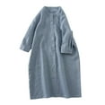 thumbnail image 1 of BLVB Long Sleeve Dress for Women Plain Cotton Linen Midi Dress Button Crewneck Loose T Shirts Dress for Spring Summer, 1 of 4