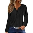 thumbnail image 1 of BLVB Long Sleeve Eyelet Tops for Women Trendy Spring Summer T Shirts V Neck Casual Dressy Loose Tunic Tee Blouses, 1 of 4