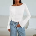 thumbnail image 1 of BLVB Long Sleeve Shirts for Women Boat Neck Ribbed Knit Ruched Fitted Going out Tops Casual Basic Tees Fall Spring Clothes Outfits, 1 of 6