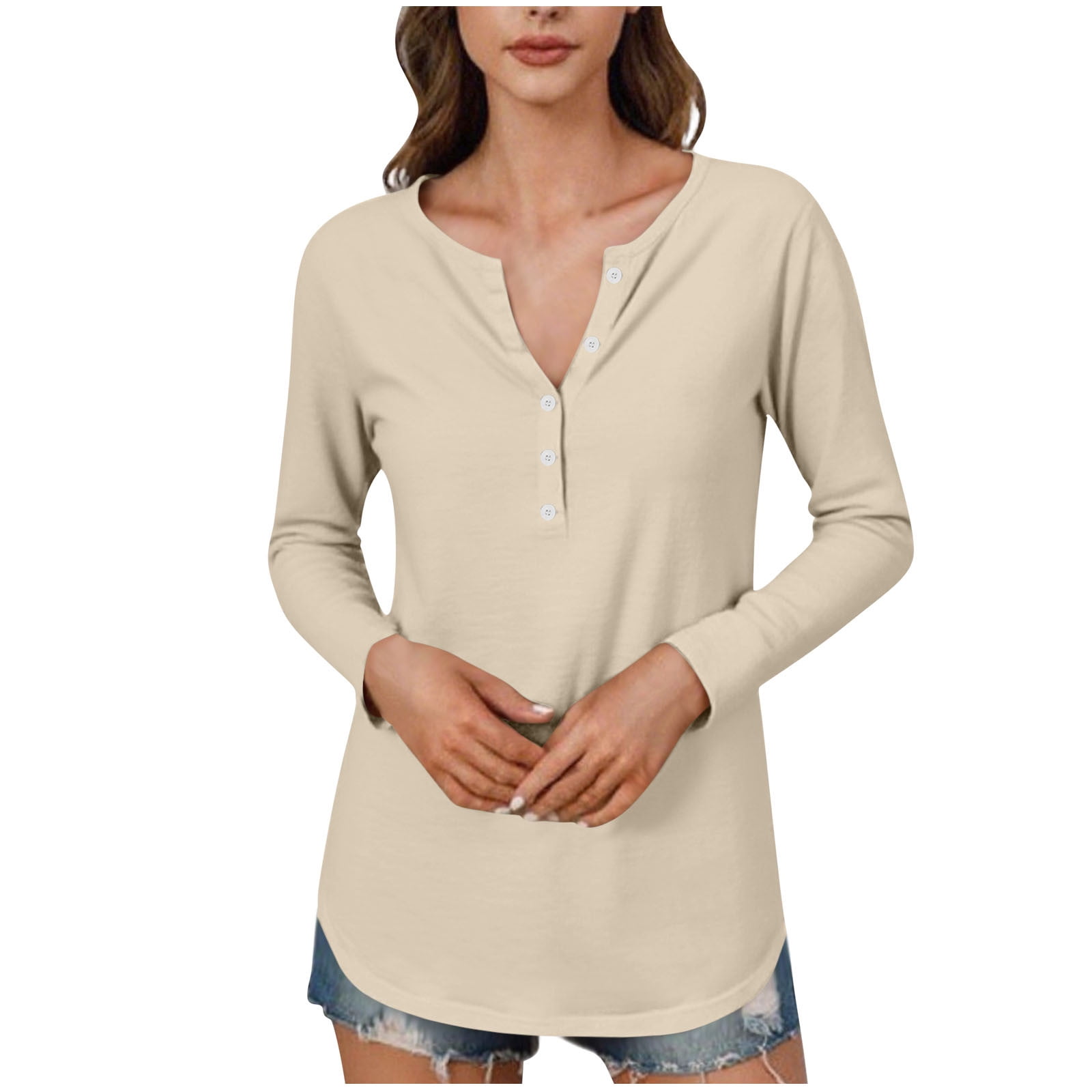 BLVB Long Sleeve Shirts for Women Casual Henley V Neck Fall Tunic Tops ...