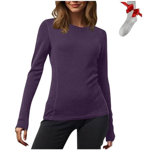 BLVB Long Sleeve Shirts for Women Crew Neck Stretchy Thermal Tops Lightweight Base Layer Undershirt Tees