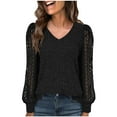 thumbnail image 1 of BLVB Long Sleeve Shirts for Women Fall Lace Hollow out Blouses Dressy Ribbed Knit Sweaters V Neck Tunic Trendy Clothes, 1 of 6