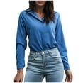 thumbnail image 1 of BLVB Long Sleeve Shirts for Women Lapel Collar Casual Work Office Blouses Solid Color Loose Basic Tee Tops Tunics, 1 of 6