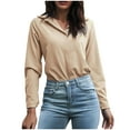thumbnail image 1 of BLVB Long Sleeve Shirts for Women Lapel Collar Casual Work Office Blouses Solid Color Loose Basic Tee Tops Tunics, 1 of 6