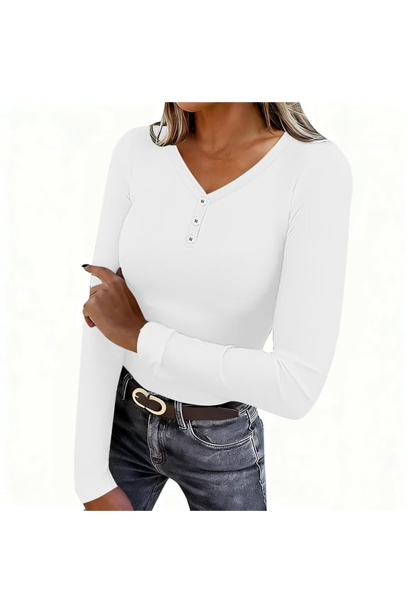 Long Sleeve Shirts for Women V Neck Button Basics Tops Lightweight Fleece Lined Base Layer Slim Fit Top Thermal Undershirts