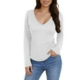 thumbnail image 1 of BLVB Long Sleeve Shirts for Women V Neck Jersey T Shirt Slim Fit Ruched Fall Casual Going out Tops Basic Tee Tunics Blouses, 1 of 7