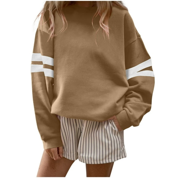 BLVB Long Sleeve Sweatshirts for Women Color Block Casual Tops Fall Outfits Crewneck Pullover Trendy Clothes