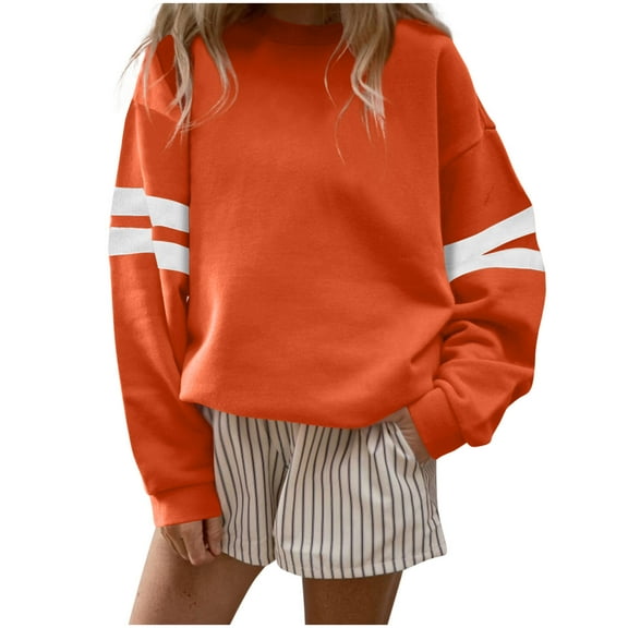 BLVB Long Sleeve Sweatshirts for Women Color Block Casual Tops Fall Outfits Crewneck Pullover Trendy Clothes