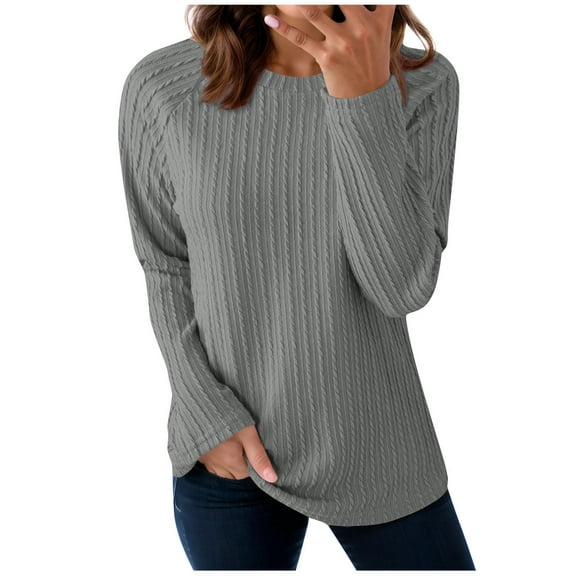 BLVB Long Sleeve Tops for Women Spring Fall Trendy Business Dressy Casual Pullover Shirts Crewneck Textured Blouse Outfits