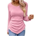 thumbnail image 1 of BLVB Long Sleeve Tops for Women V Neck Solid Color Knitted Rib Irregular Blouses Casual Tight Shirts Tunics, 1 of 6