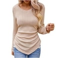 thumbnail image 1 of BLVB Long Sleeve Tops for Women V Neck Solid Color Knitted Rib Irregular Blouses Casual Tight Shirts Tunics, 1 of 6