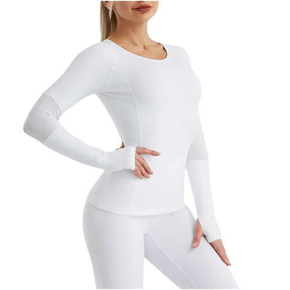 BLVB Long Sleeve Workout Shirts for Women Mesh Yoga Tops Slim Hiking Gym Shirts Activewear Breathable Quick Dry Running
