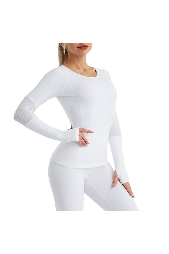 Long Sleeve Workout Shirts for Women Mesh Yoga Tops Slim Hiking Gym Shirts Activewear Breathable Quick Dry Running